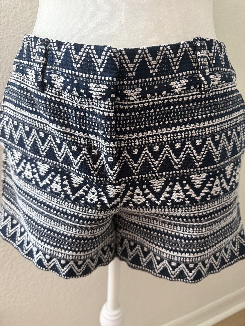 LOFT Navy and White Patterned Cotton Blend Shorts